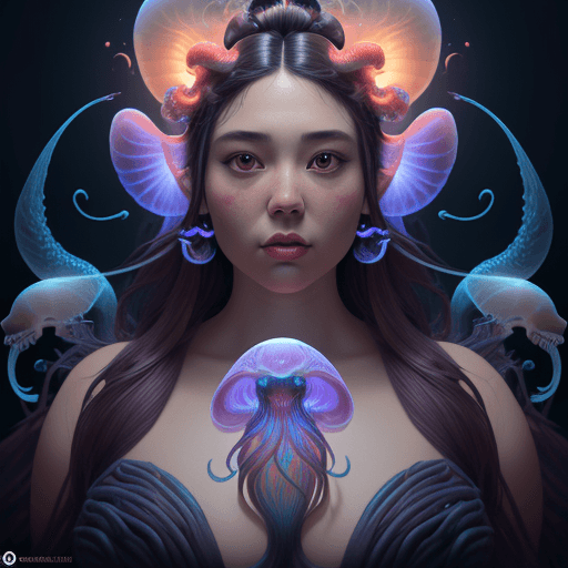 AI generated: Great big ol fat coochie goddess close-up portrait ribcagel. jellyfish phoenix head, nautilus, orchi...
