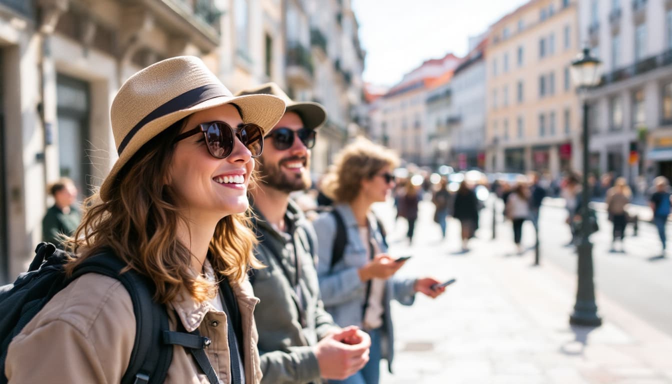 AI generated: A photograph of a team on a walking tour through Lisbon city fujifilm reallife 