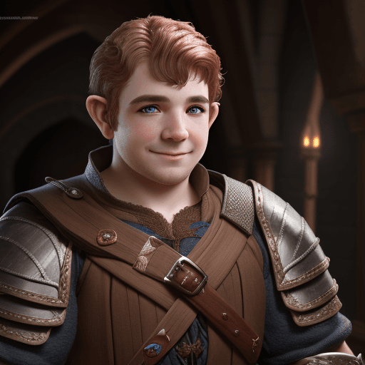 AI generated:  modelshoot of a medieval male halfling, charismatic, thief, fantasy ambiance, medieval, intricate d...