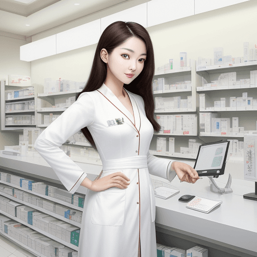 AI generated:  a korean timeless female pharmacist of beauty in a Classic style in her late 20s in white pharmacis...