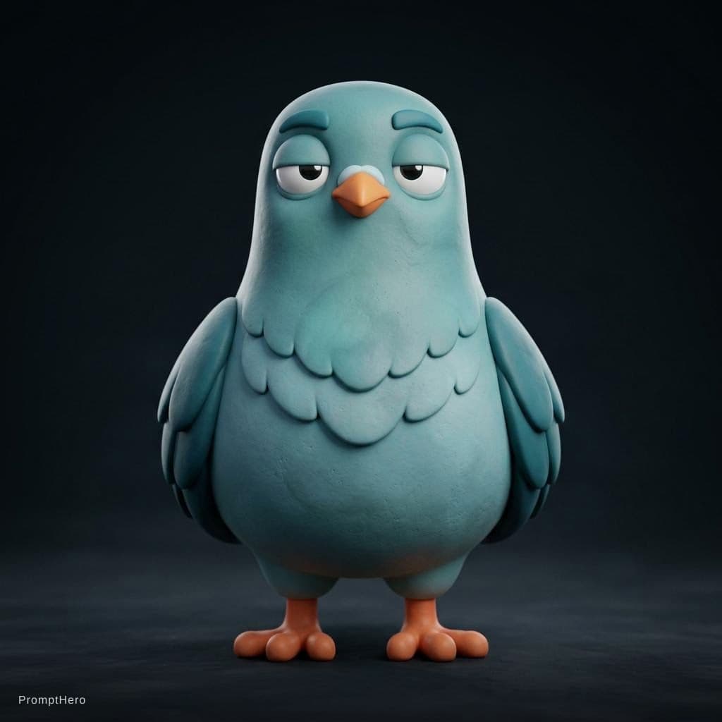 AI generated: Stylized premium 3D cartoon pigeon character, front-facing, perfectly centered, neutral standing pos...