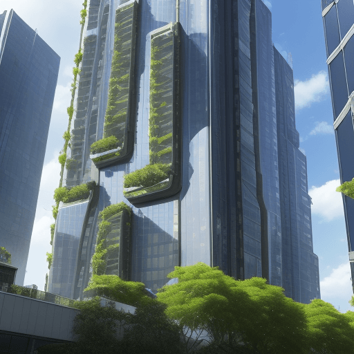 AI generated: The future city combines technology and nature. The exterior walls of high-rise buildings are covere...