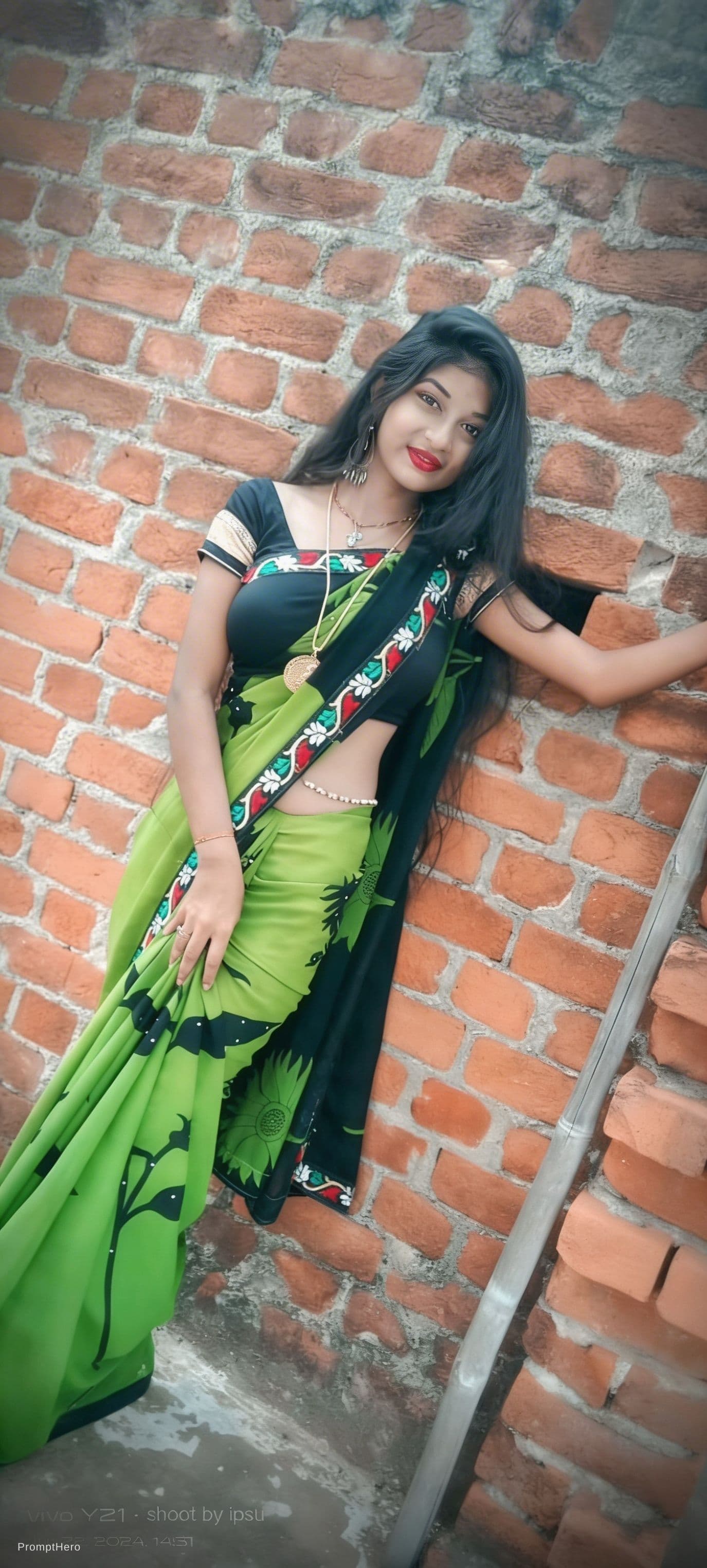 AI generated: a indian girl saree and blouse big  boobs size 60