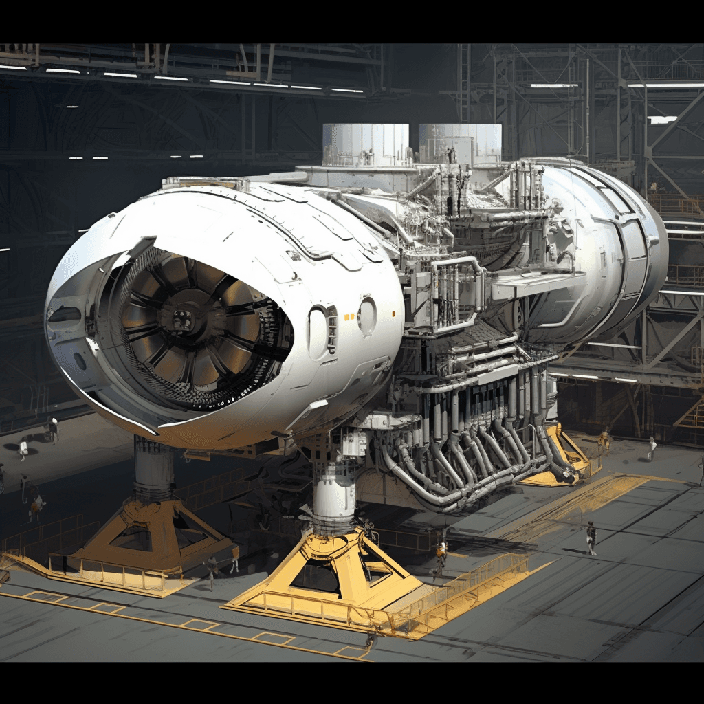 AI generated: impulse engine, repairs, sci fi, future, drydock, repair dock