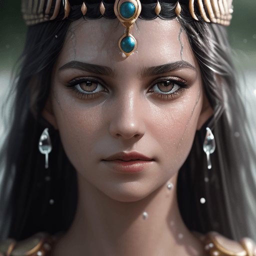 AI generated:  An extreme close-up shot of water droplets falling on cleopatra face, realistic detail, sharp focus...