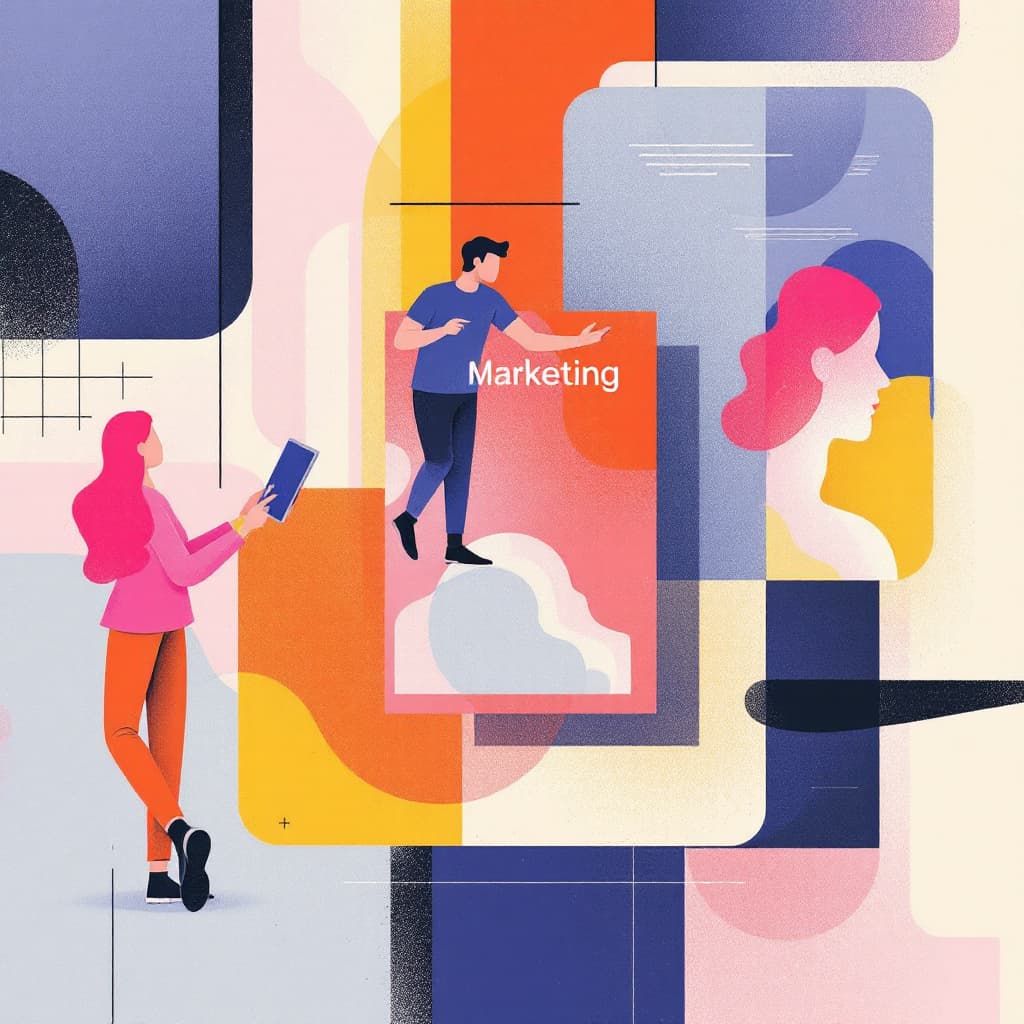 AI generated: An abstract illustration showing marketing as an invisible force—perhaps represented by a hidden mes...