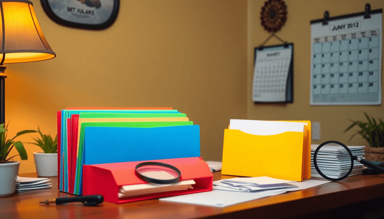 AI generated: A realistic image showing a well-lit desk in a caribbean home. On the desk, we see a mail sorting sy...