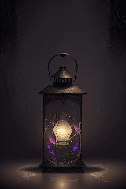AI generated: Modern Acrylic painting, one lantern, stars, Foxglove, dark tones, whimsical atmosphere, intricately...