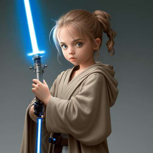 AI generated: cute jedi holding a lightsaber