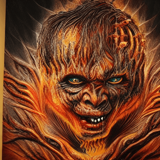 AI generated: shocked face of demon,, hell hyper - realistic, sharp focus, depth of field, hyper - detailed vision...
