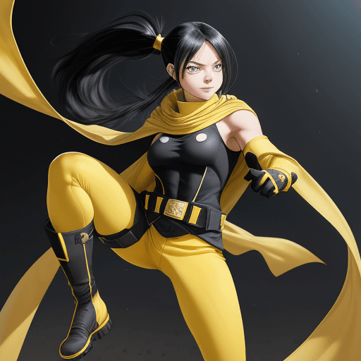 AI generated: {Safe for Work}, NanaShimura, \(boku no hero academia\), yellow gloves, black hair, long hair, folde...