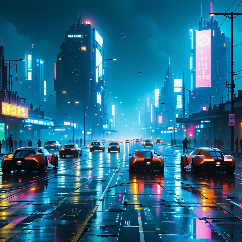 AI generated: A futuristic city scape of Lagos nigeria at night with neon lights and flying cars, ultra detailed, ...