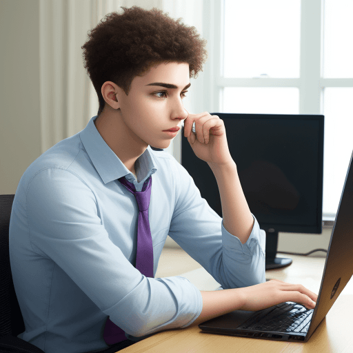 AI generated: young man, siting at computer