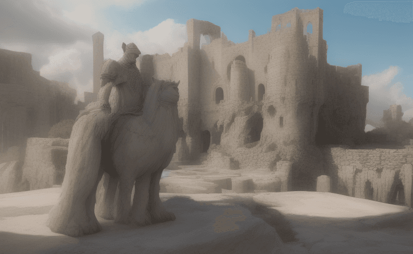 AI generated: A Camelot made with bright white stones seemingly from out of antiquity.