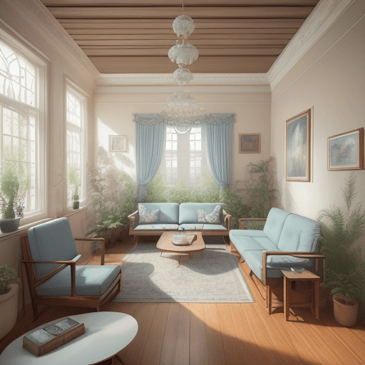 AI generated: High resolution photography interior design, dreamy sunken living room conversation pit, wooden floo...