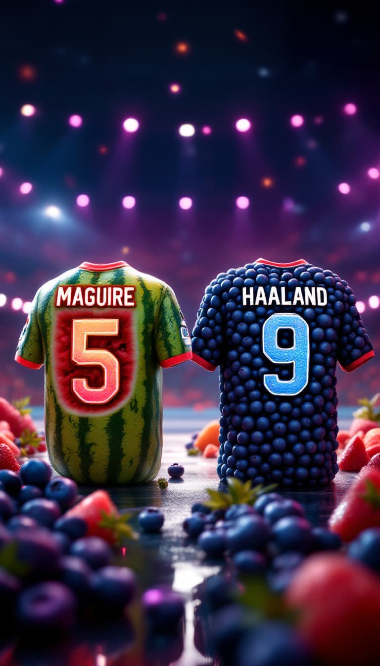 AI generated: In a vibrant, surreal setting, two jerseys take center stage: one crafted from intricately carved wa...