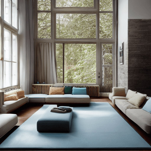 AI generated: High resolution photography interior design, dreamy sunken living room conversation pit, wooden floo...