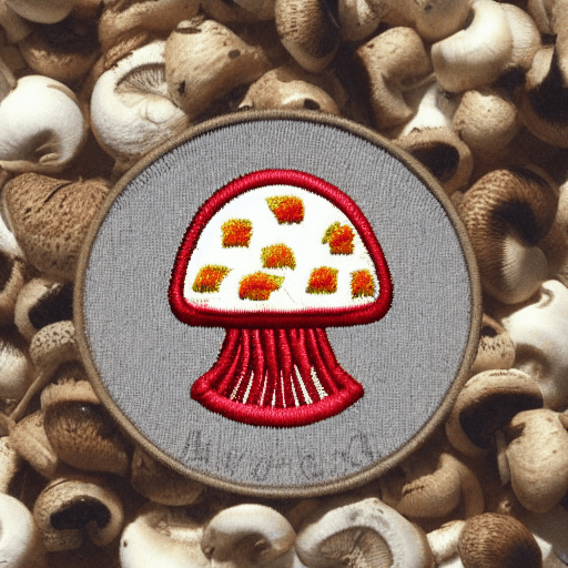AI generated: Hyper realistic embroidered mushroom identification merit badge design for professional embroidery m...