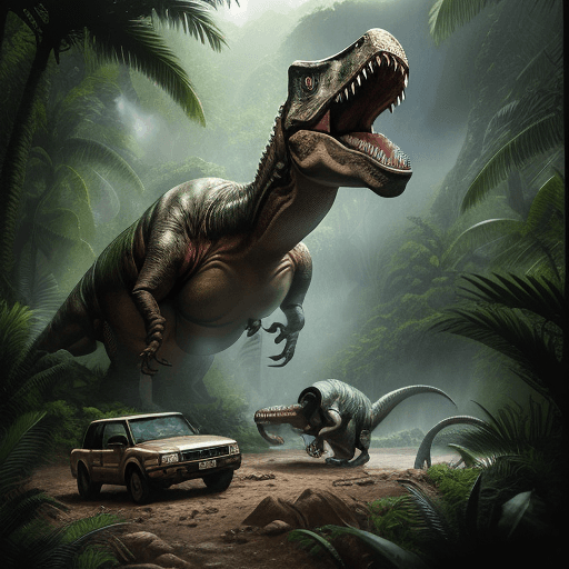 AI generated: hyper realistic landscape photoart of Jurassic park, in the style of Darek Zabrocki, 32k, UHD, cinem...