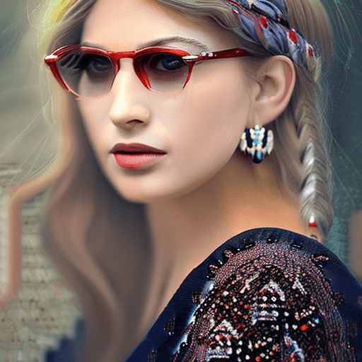 AI generated: portrait of a beautiful ukranian  lady, long light-brown hairs, wear glasses, elegant, in the style ...
