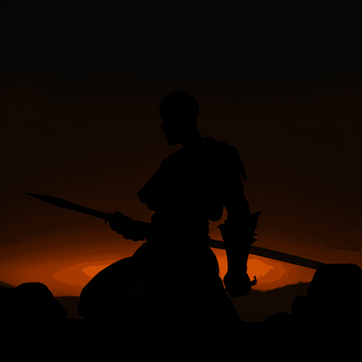 AI generated: Warrior Monk. Shadowy silhouette. Wide Field. Dim light. Pathfinder 