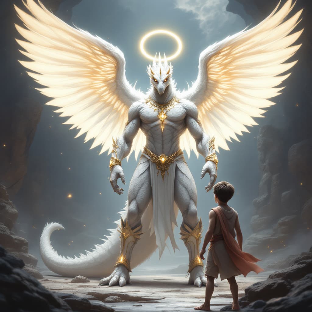 AI generated: In a mystical training ground, a heroic humanoid figure is seen training a young human hero. The hum...