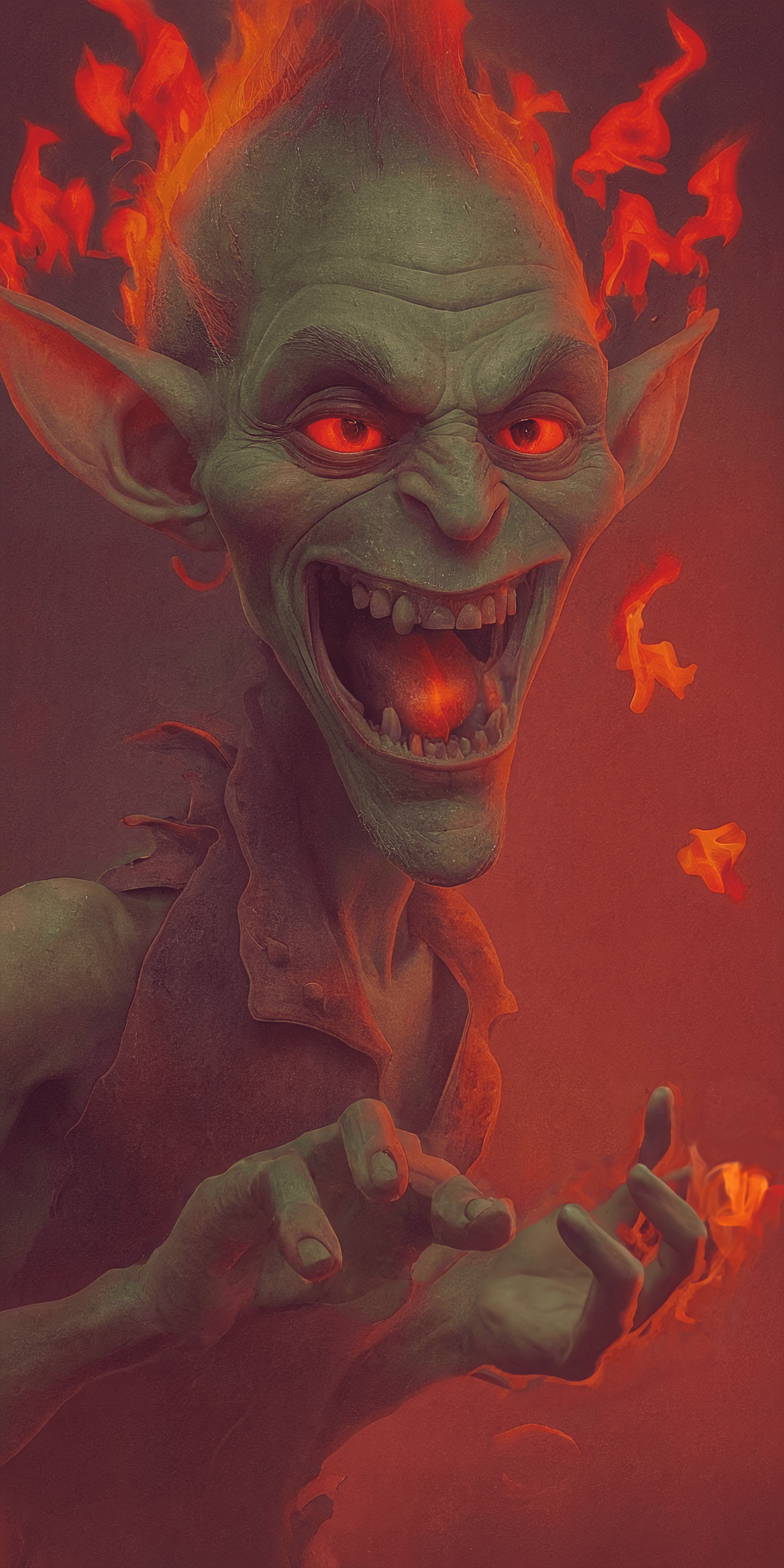 AI generated: Green Goblin, Digital painting, Contemporary, Varied palette with dominance of red, black, and white...