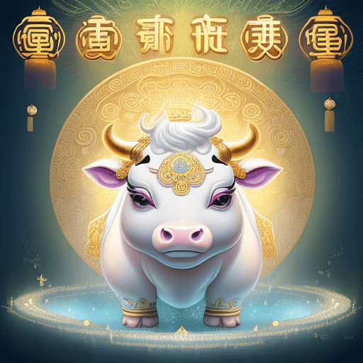 AI generated: highly detailed beautiful white ancient chinese myth cute anthropomorphic cow design, shiny scales, ...