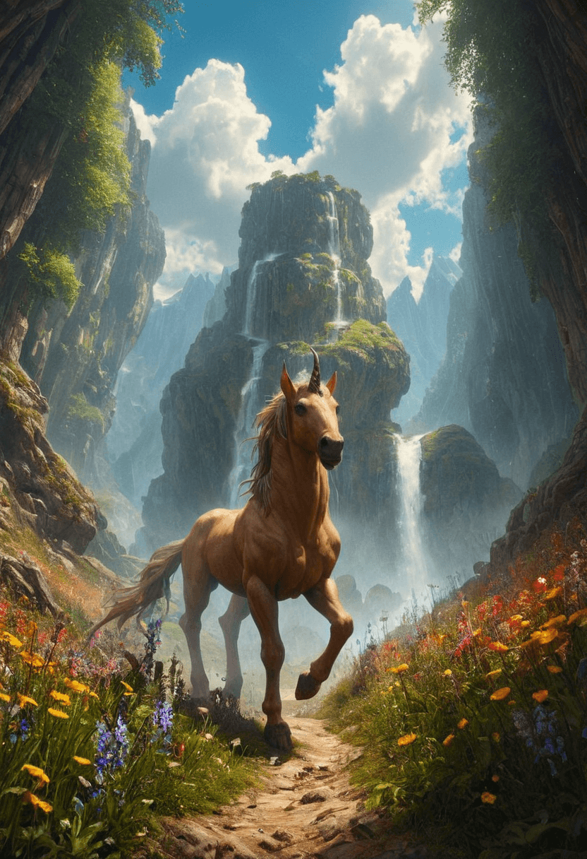 AI generated: realistic, highres, <lora:Fantasy_Monsters_XL:1>,A centaur walking through a dense, magical forest a...