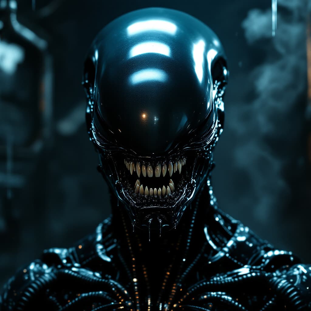 AI generated: RAW photo, solo, A highly detailed portrait of an alien creature inspired by the Xenomorph from the ...
