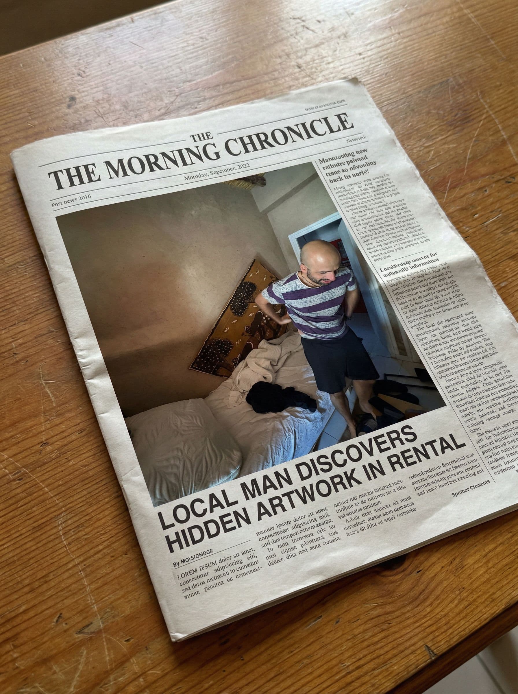 AI generated: you see this newspaper on a table, close up