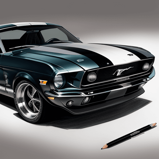 AI generated: Professional pencil drawing by an auto designer, Ford Mustang Eleanor, in the style of auto design, ...