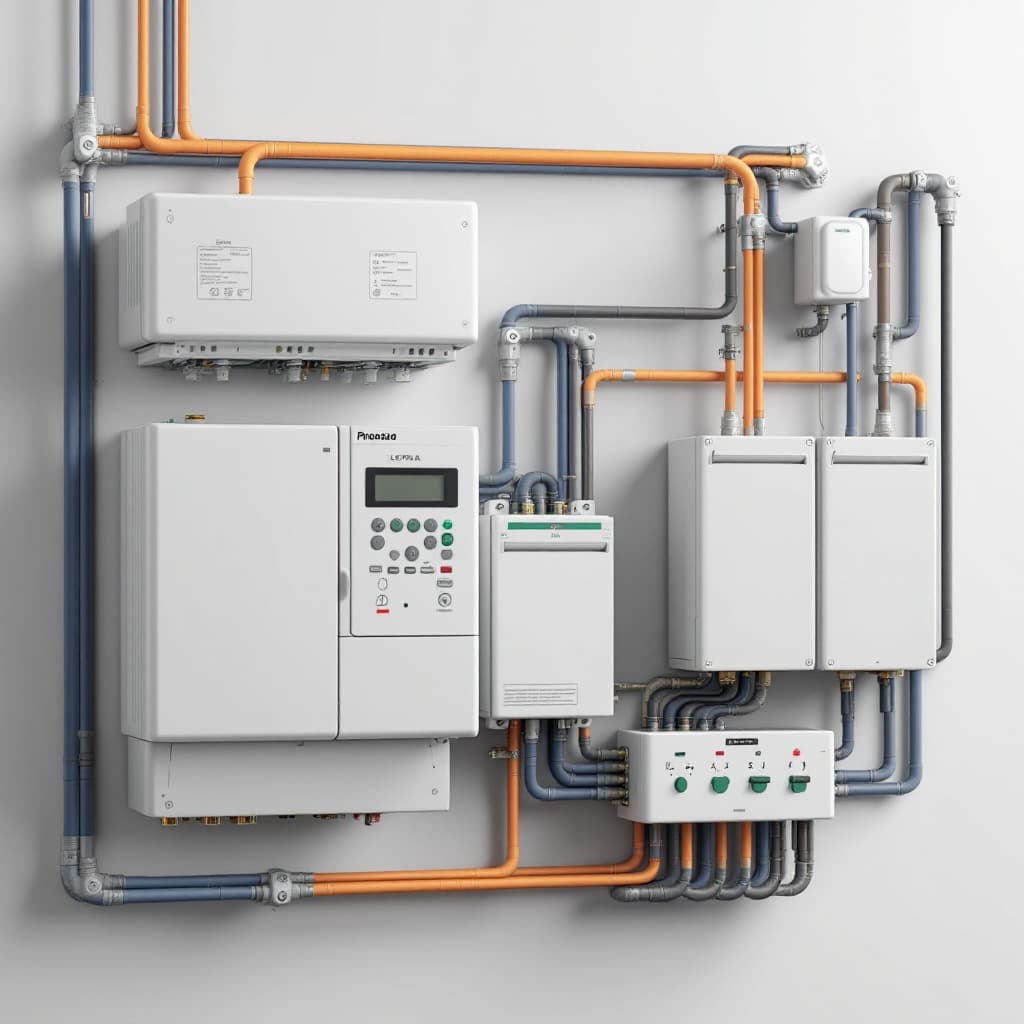 AI generated: criar um quadro de distribuição eletrica residencial, contendo disjuntor geral trifasicos de 50 A, d...