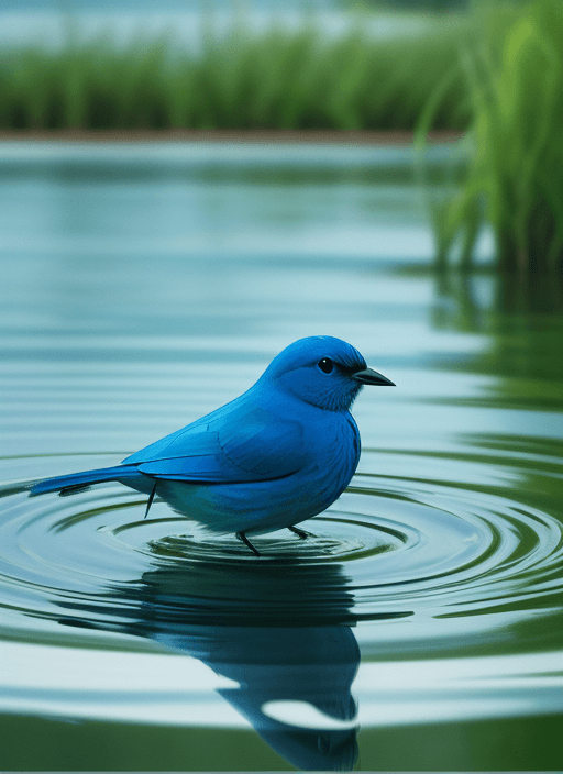 AI generated: blue bird on green water
