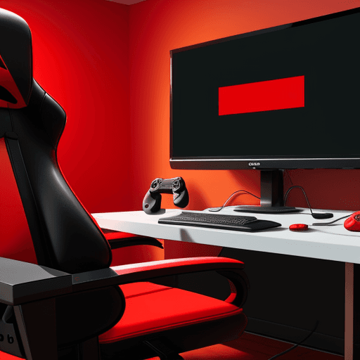 AI generated: cartoon, simple, setup, red animation theme, gaming chair
