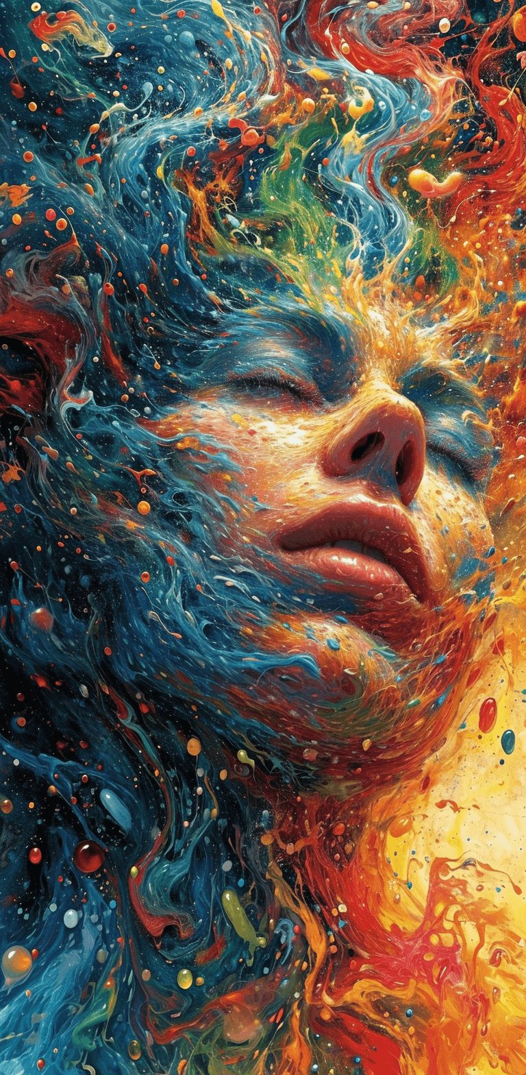 AI generated: a surreal picture with a woman's head in it, in the style of swirling colors, aleksi briclot, cosmic...