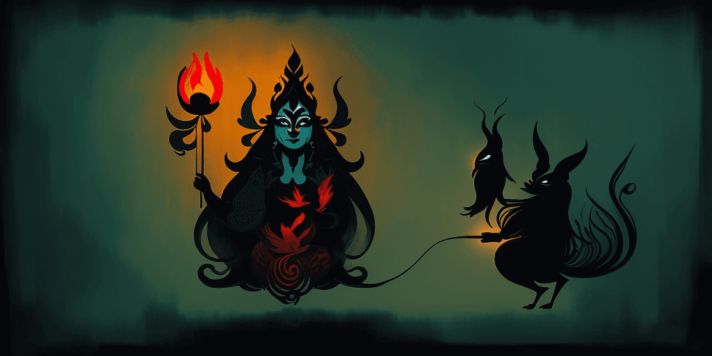 AI generated: balinese shadow puppets, baba yaga trending on artstation, by anato finnstark 