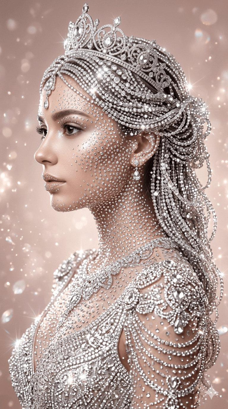 AI generated: A profile portrait of a beautiful young woman, featuring a flawless face, subtle makeup, large expre...
