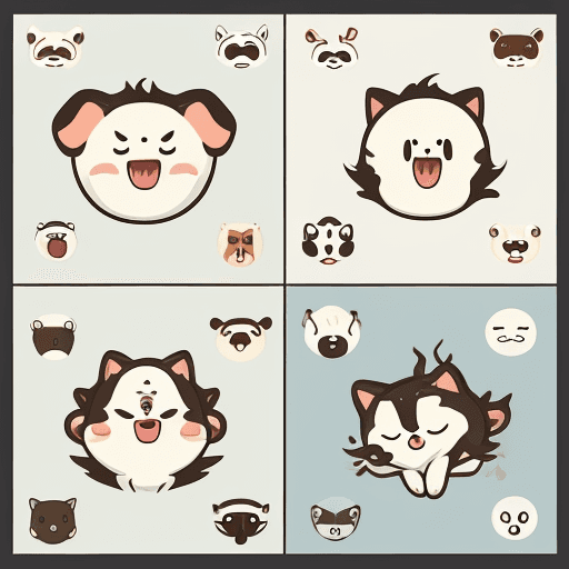 AI generated: Icons, set of icons, animal world, animals, various poses and movements, various emotions. Joy, Ange...
