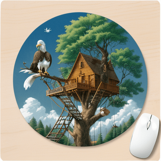 AI generated: Cat and mouse pad and eagle  Tree House sailboats susent sticker vintage vonoroi craving sticker sty...