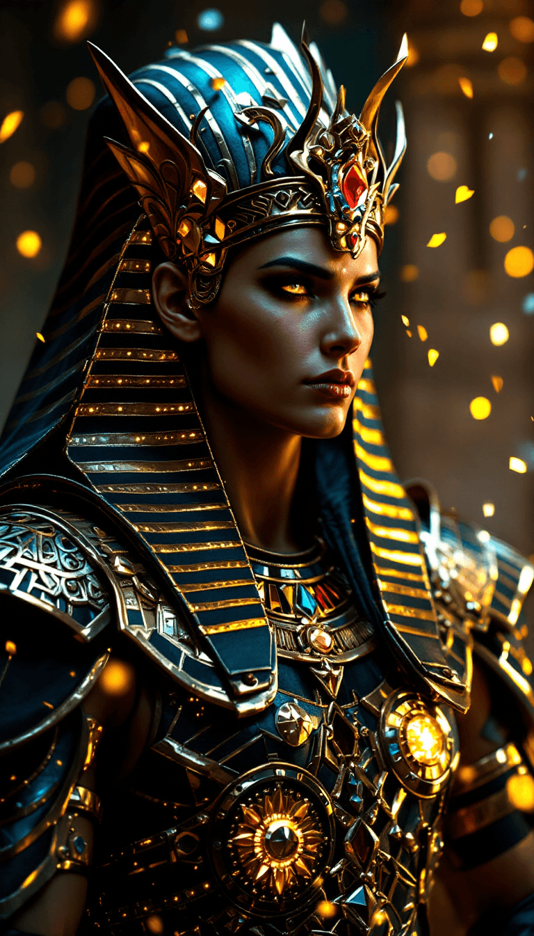 AI generated: horus, god, egypt, temple, fantasy, beautifull glamour egypt king armor andcrown with extrem many de...
