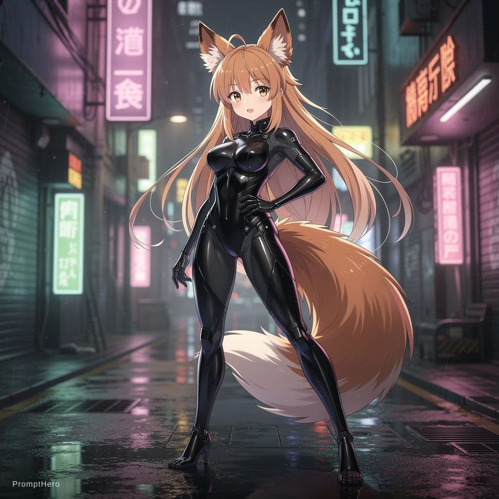 AI generated: hot anime furry girl (horny) wearing latex