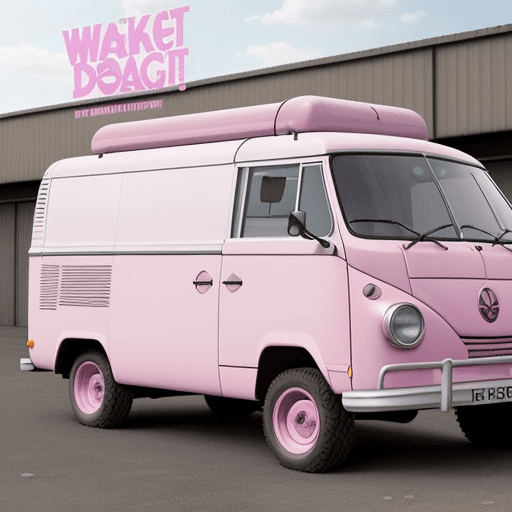 AI generated: I would like you to draw an old model walkswagen van in pink colour with the word pink depot on it, ...
