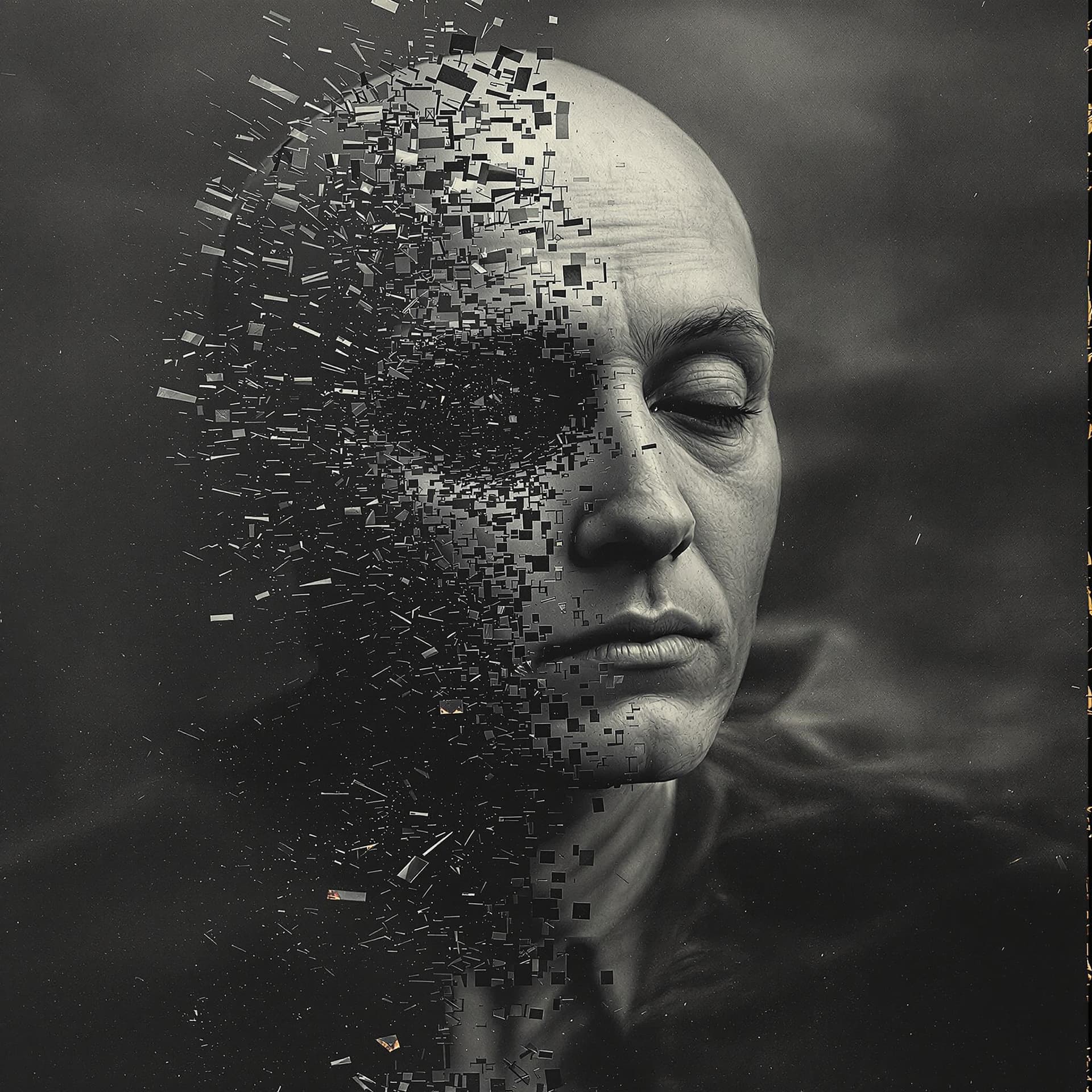 AI generated: distortion effect failure of an old emotive image being rewound 
