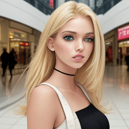 AI generated: photo of blonde model girl in the mall posted on snapchat.