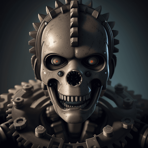 AI generated: mechanical head with gears jaw teeth eyes artwork octane render, trending on  cinematic, hyper reali...