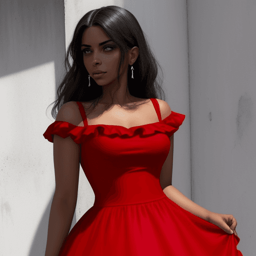 AI generated: Una mujer negra, vestida de rojo, el vestido debe ser ceñido. Ella está sujetando una rosa roja, al ...