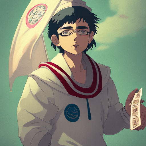 AI generated: portrait close up of a sailor seen from back with one hand raised up holding money in his hand, art ...