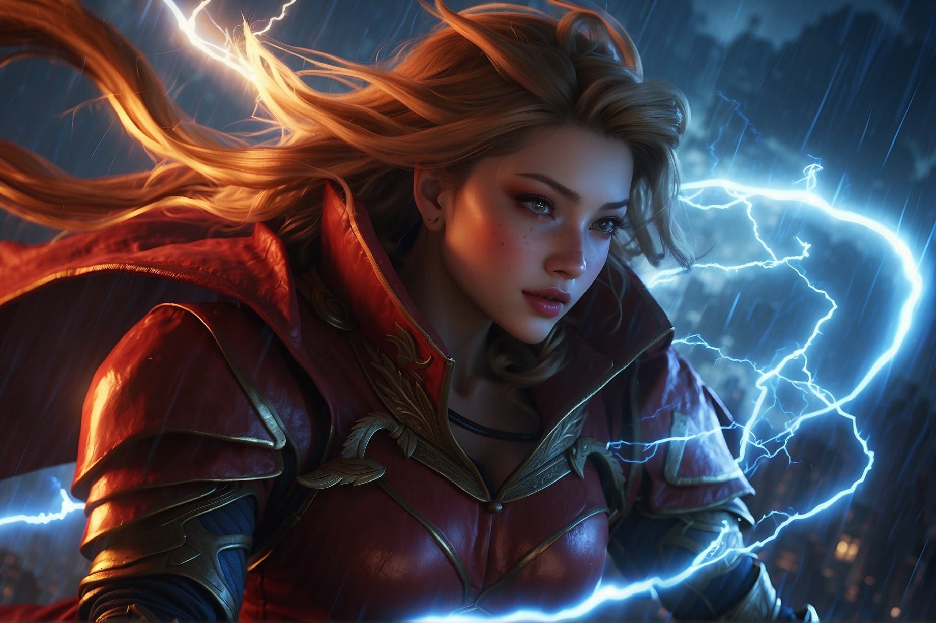 AI generated: A strikingly fierce female anime character adorns herself in garments inspired by the ferocity of a ...