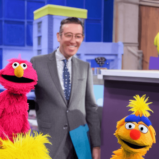 AI generated: Sesame Street puppet working as newsreader